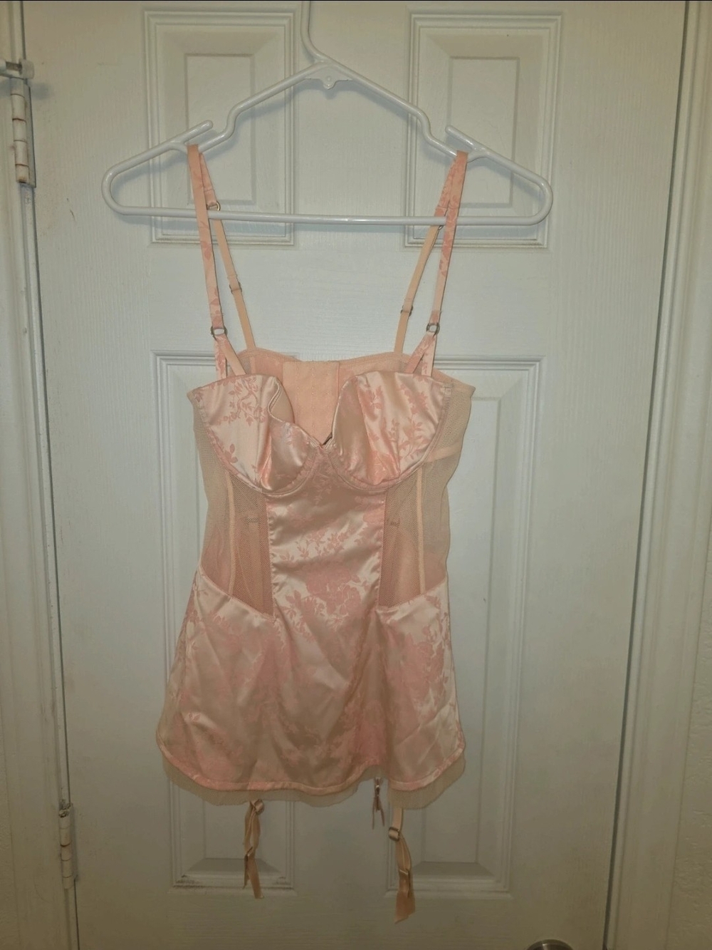 Victoria's Secret Peach Satin Bustier Slip with Garter Straps